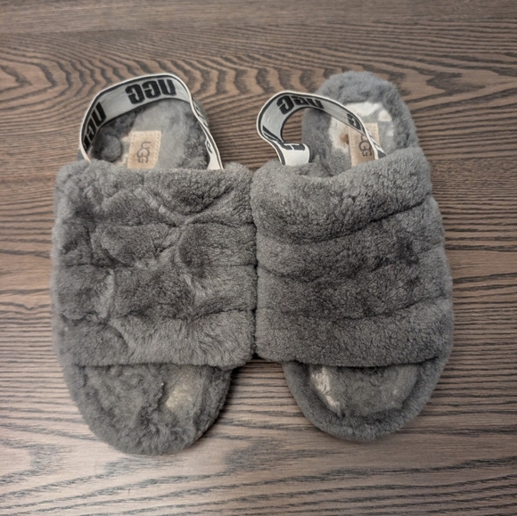 UGG Gray Fluffy Yeah Slide Slippers 6 - Picture 1 of 7